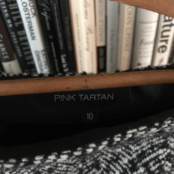 Pink Tartan Black and White Herringbone Wool Full Lined Pencil Skirt 10 Like New - Picture 6 of 16